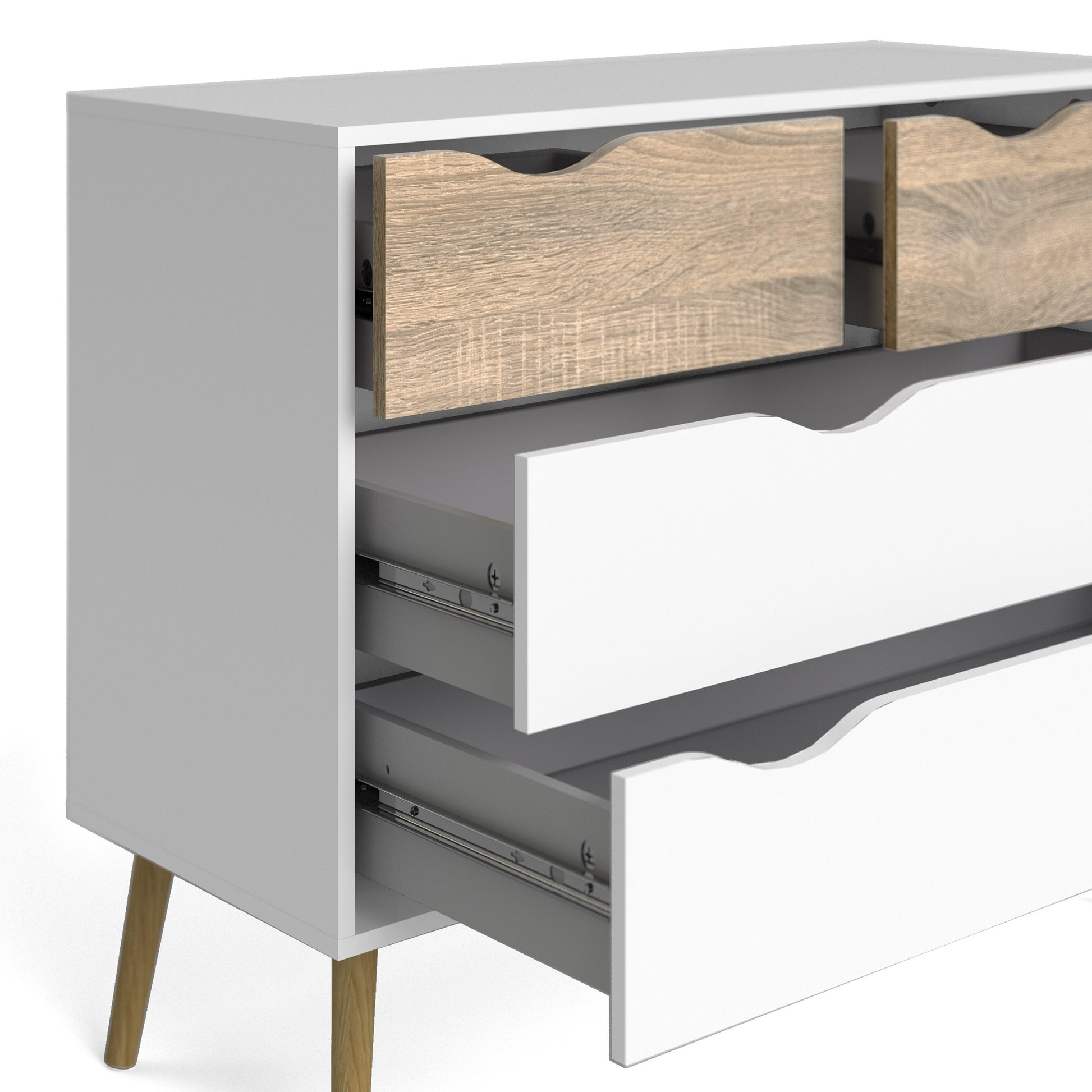 Cote | Furniture Oslo Chest of Drawers, 4 Drawer (2+2) - White & Oak Oslo, Chest of Drawers 7047539549ak