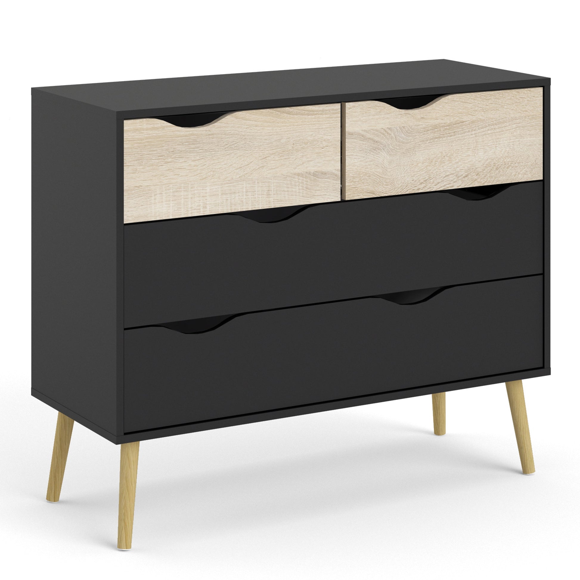 Cote | Furniture Oslo Chest of Drawers, 4 Drawer (2+2) - Black & Oak Oslo, Chest of Drawers 70475395gmak