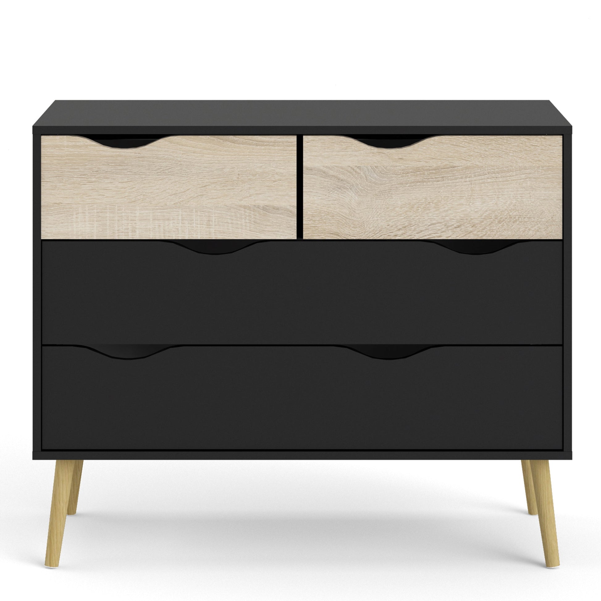 Cote | Furniture Oslo Chest of Drawers, 4 Drawer (2+2) - Black & Oak Oslo, Chest of Drawers 70475395gmak