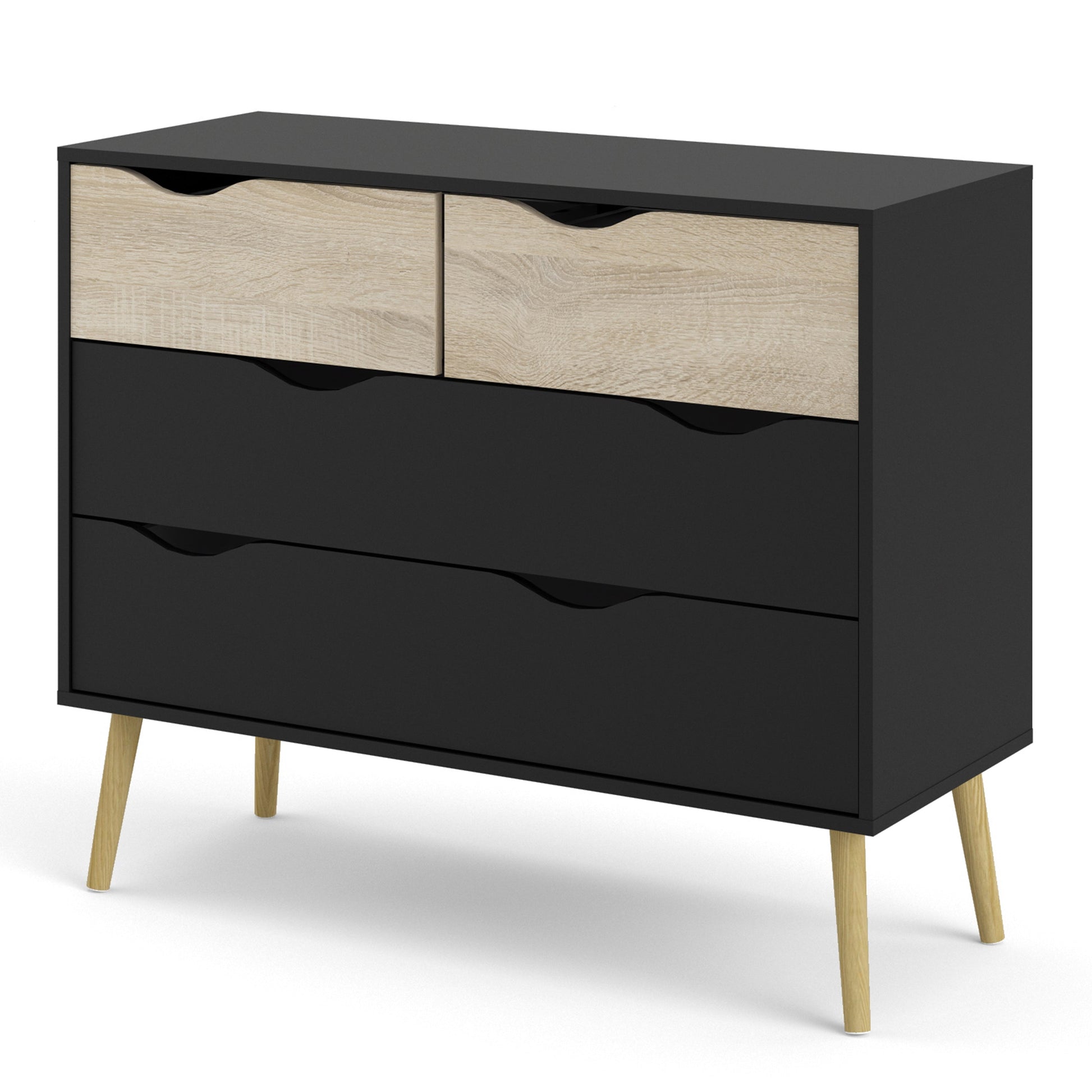 Cote | Furniture Oslo Chest of Drawers, 4 Drawer (2+2) - Black & Oak Oslo, Chest of Drawers 70475395gmak