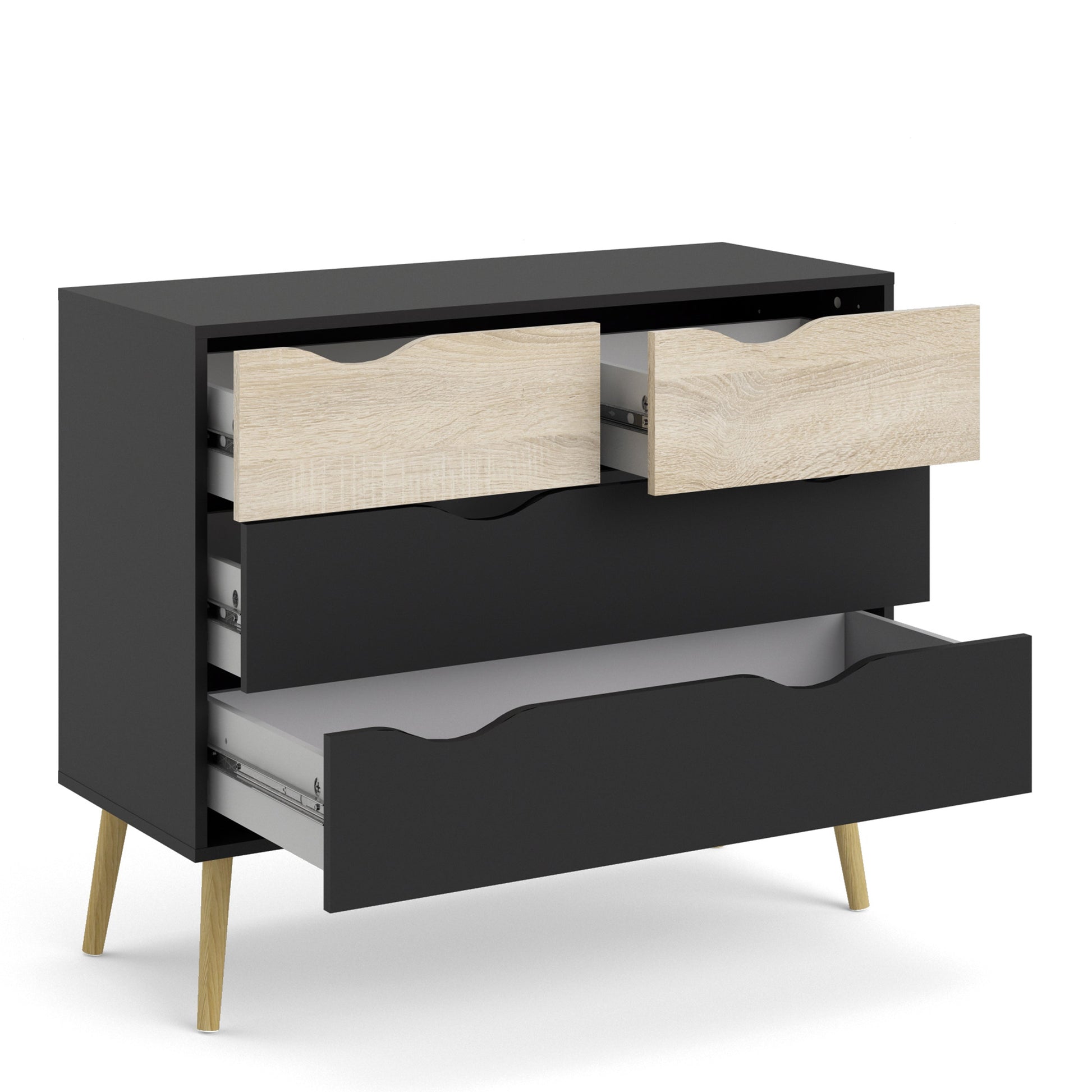 Cote | Furniture Oslo Chest of Drawers, 4 Drawer (2+2) - Black & Oak Oslo, Chest of Drawers 70475395gmak