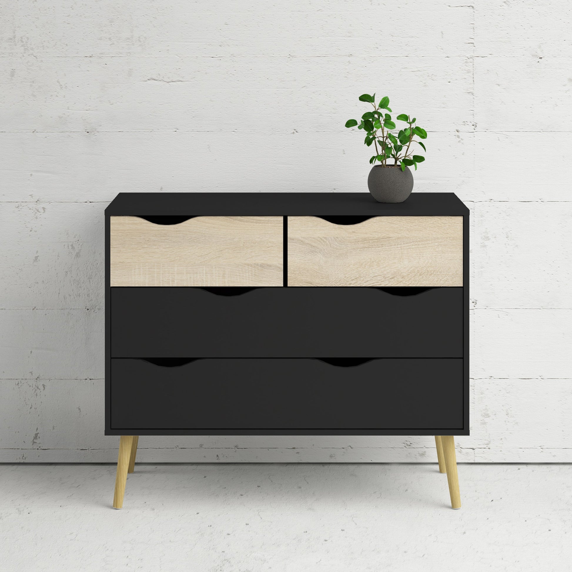 Cote | Furniture Oslo Chest of Drawers, 4 Drawer (2+2) - Black & Oak Oslo, Chest of Drawers 70475395gmak