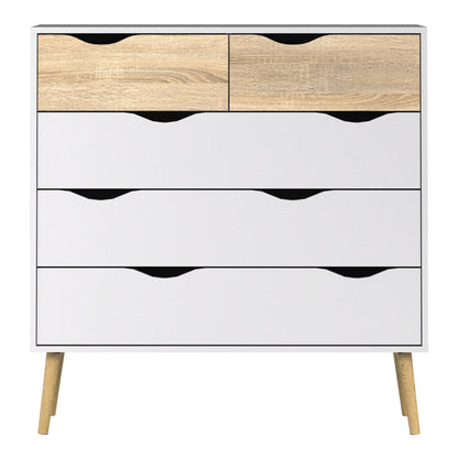 Cote | Furniture Oslo Chest of Drawers, 5 Drawer (2+3) - White & Oak Oslo, Chest of Drawers 7047545649ak