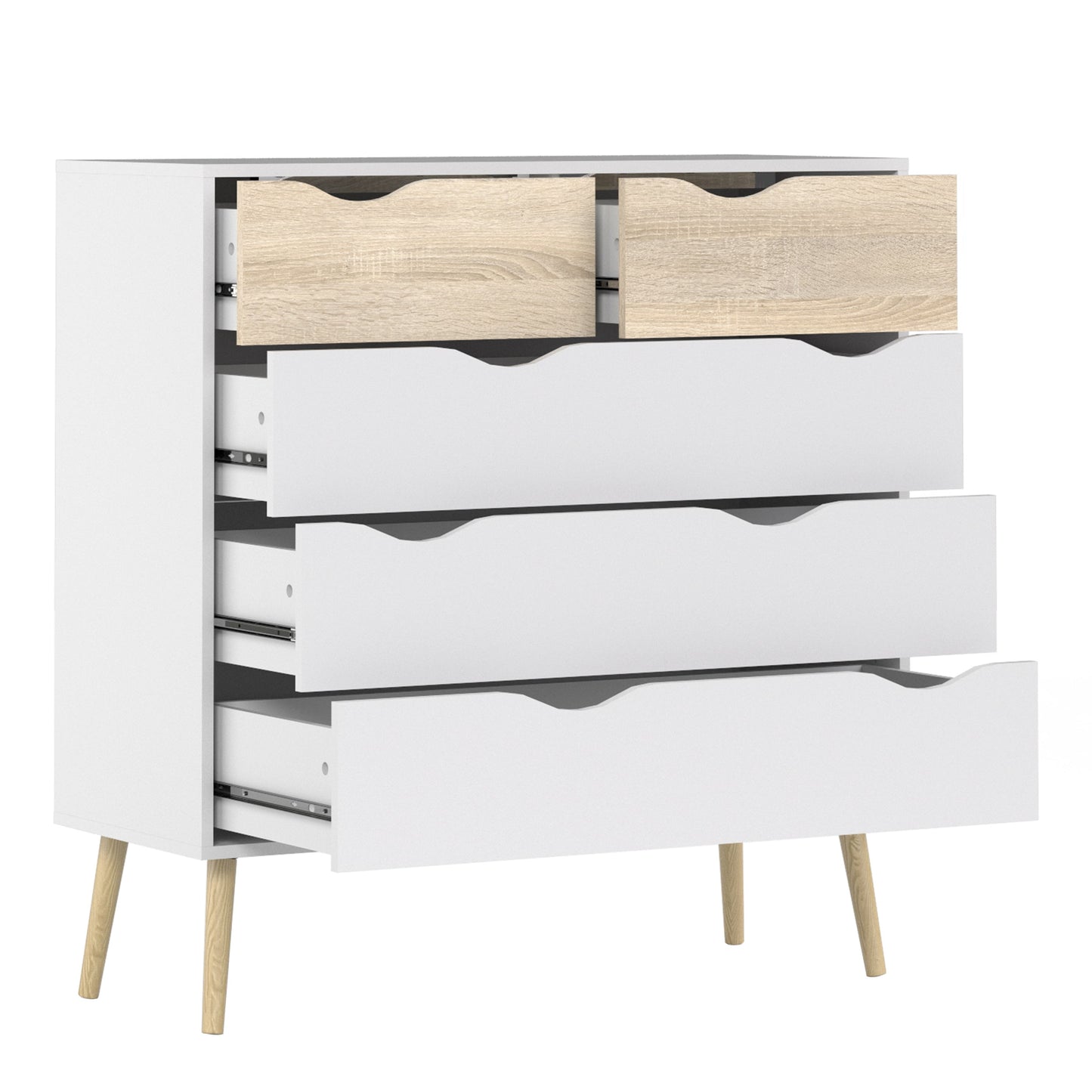 Cote | Furniture Oslo Chest of Drawers, 5 Drawer (2+3) - White & Oak Oslo, Chest of Drawers 7047545649ak