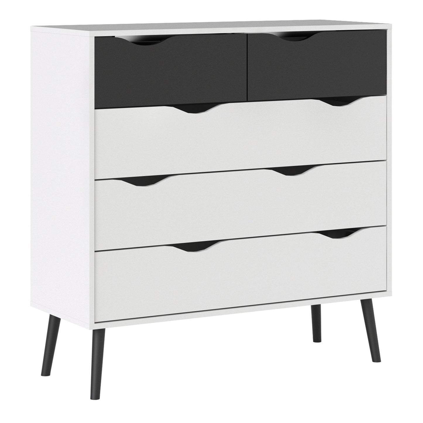 Cote | Furniture Oslo Chest of Drawers, 5 Drawer (2+3) - White & Black Oslo, Chest of Drawers 7047545649gm