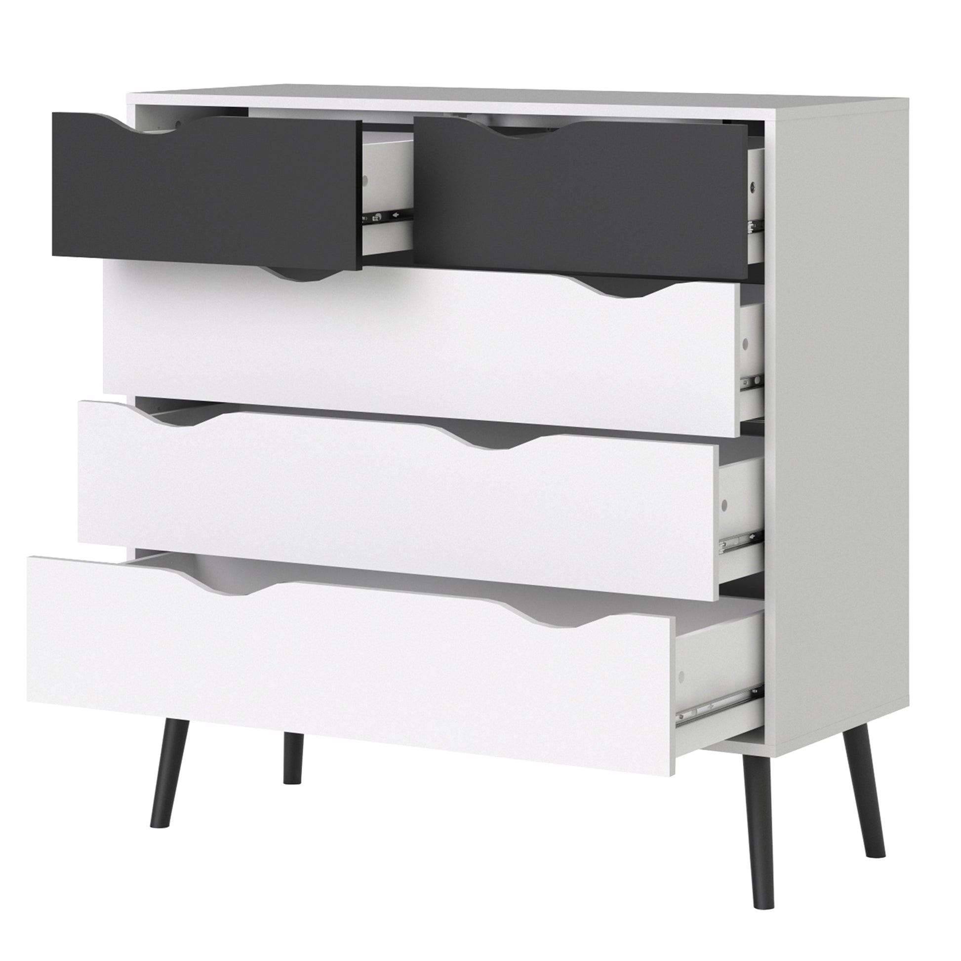 Cote | Furniture Oslo Chest of Drawers, 5 Drawer (2+3) - White & Black Oslo, Chest of Drawers 7047545649gm