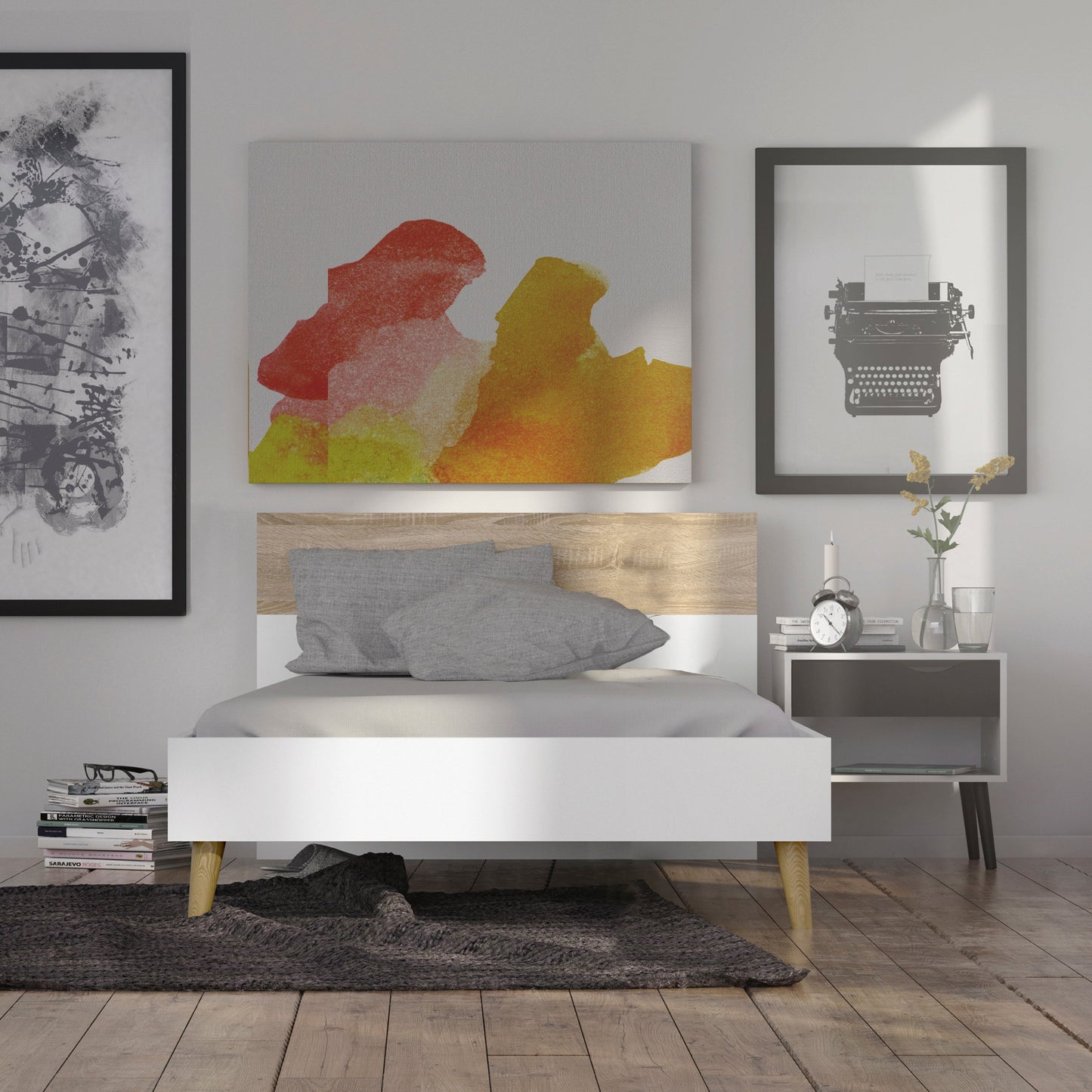 Cote | Furniture Oslo Single Bed (Euro) - White & Oak Oslo, Beds 7047580149AK