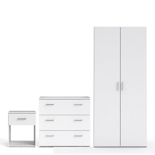 Cote | Furniture Space 3 Piece Bedroom Set - Bedside Table, Chest and 2 Door Wardrobe - White Space, BUNDLE 7054949p1