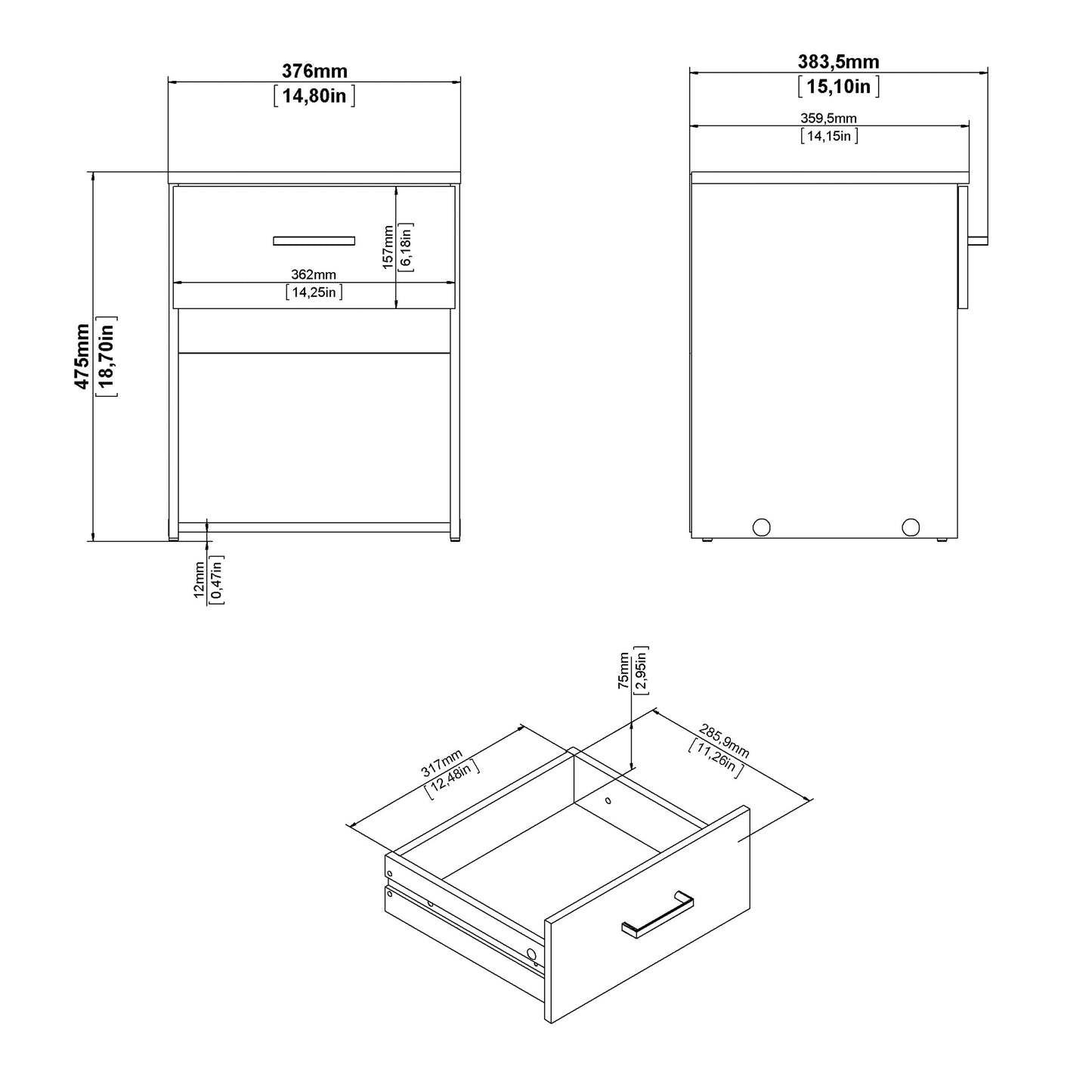 Cote | Furniture Space Bedside Table, 1 Drawer - Oak Space, Bedside Tables 70570423akak