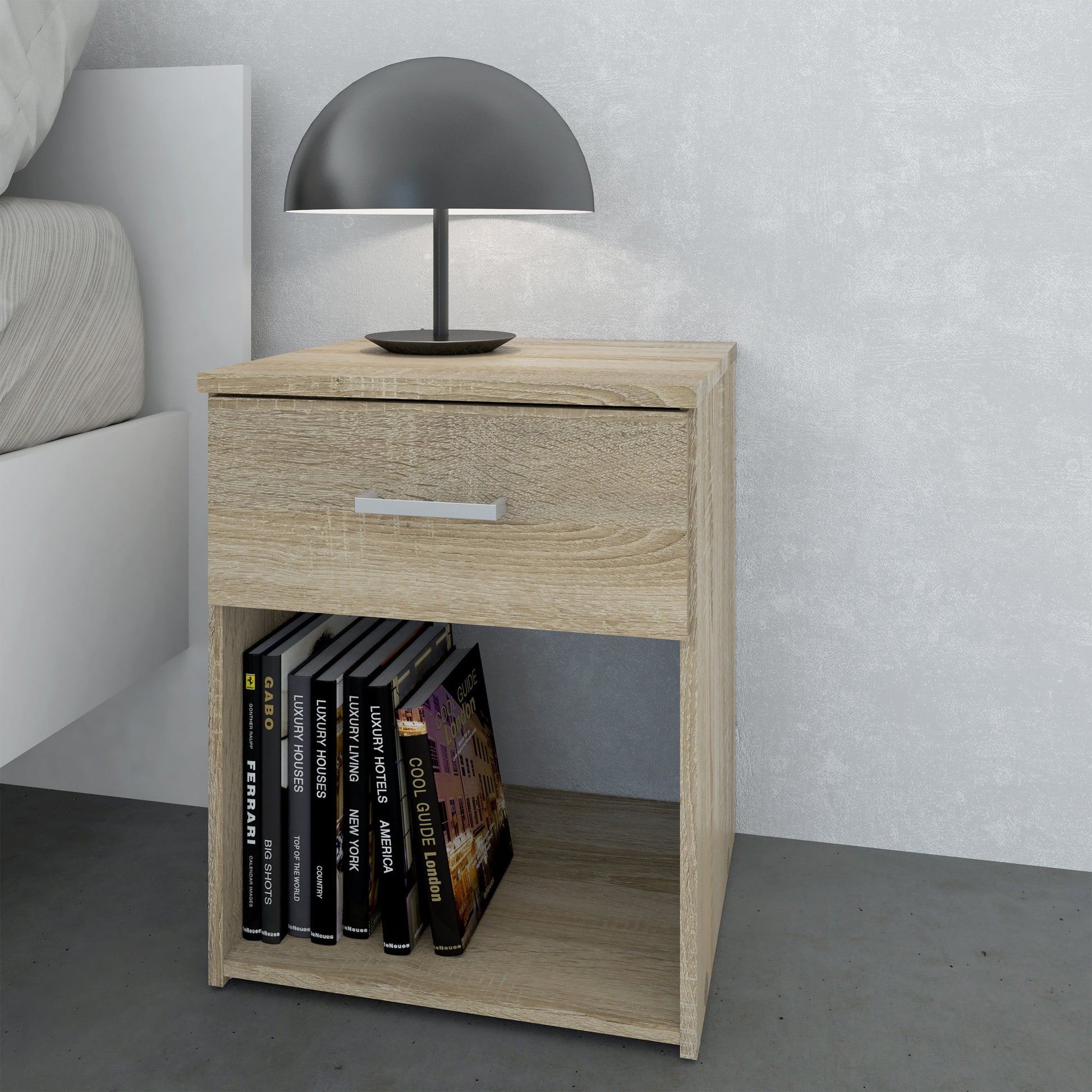 Cote | Furniture Space Bedside Table, 1 Drawer - Oak Space, Bedside Tables 70570423akak