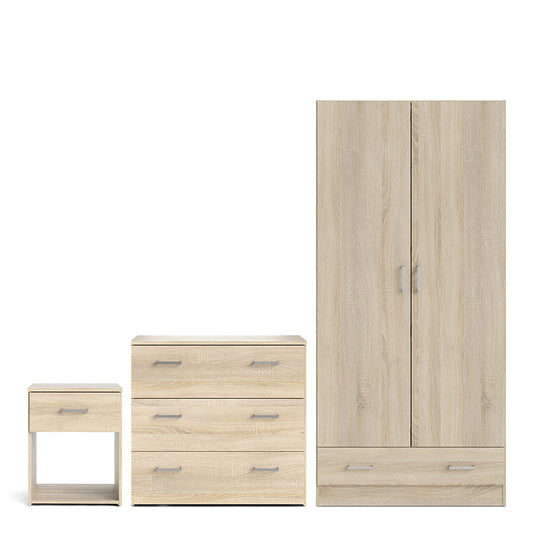 Cote | Furniture Space 3 Piece Bedroom Set - Bedside Table, Chest and 2 Door 1 Drawers Wardrobe - Oak Space, BUNDLE 705akakp1