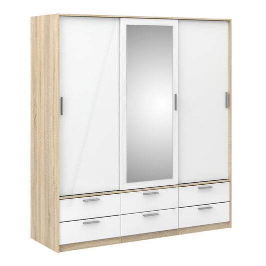 Cote | Furniture Line Wardrobe, 3 Door + 6 Drawer - Oak & White Line, Wardrobes 70674320akuu