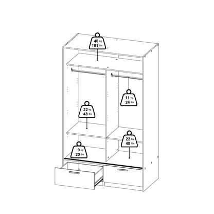 Cote | Furniture Line Wardrobe, 2 Door + 2 Drawer - Black & Oak Line, Wardrobes 70674324gmhl