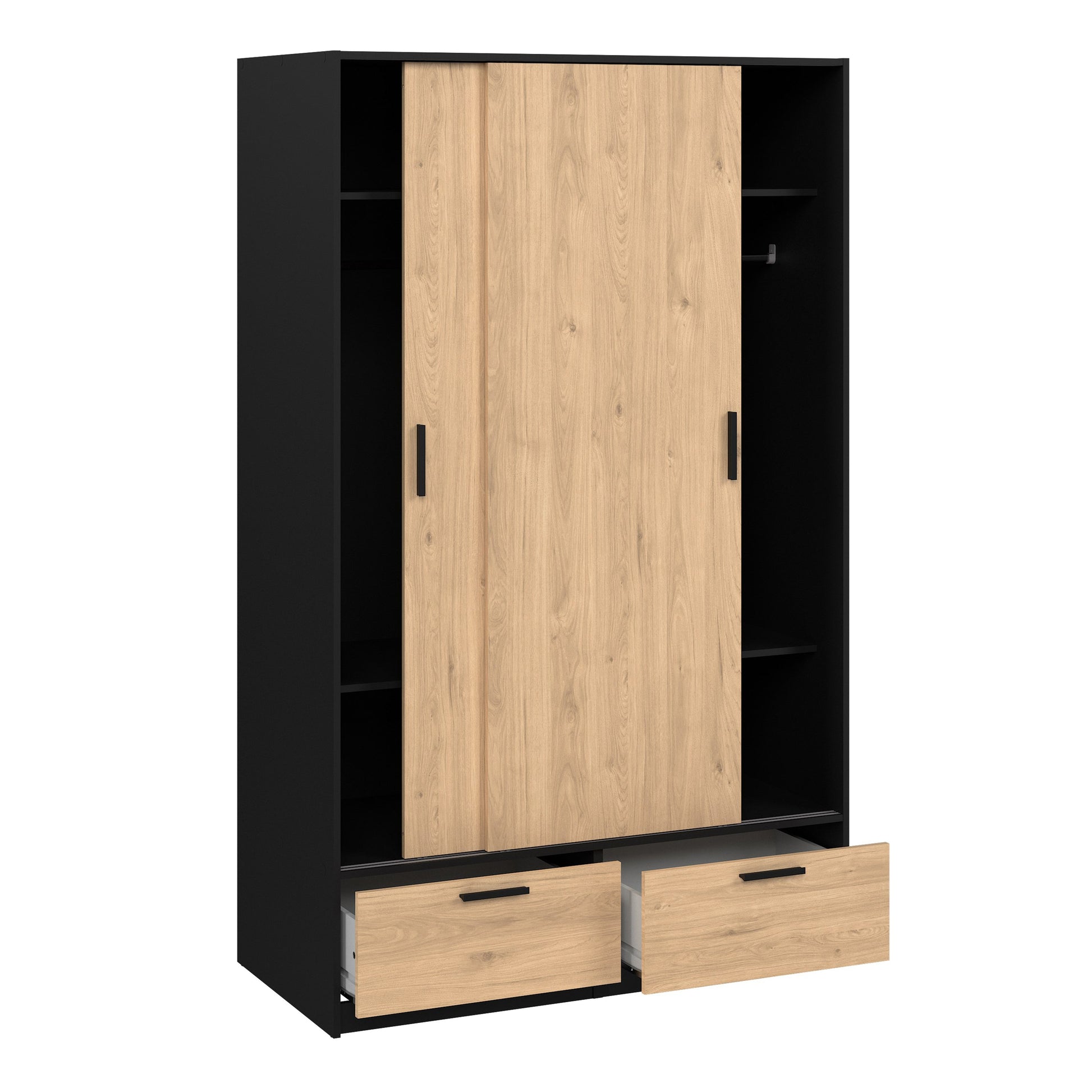 Cote | Furniture Line Wardrobe, 2 Door + 2 Drawer - Black & Oak Line, Wardrobes 70674324gmhl