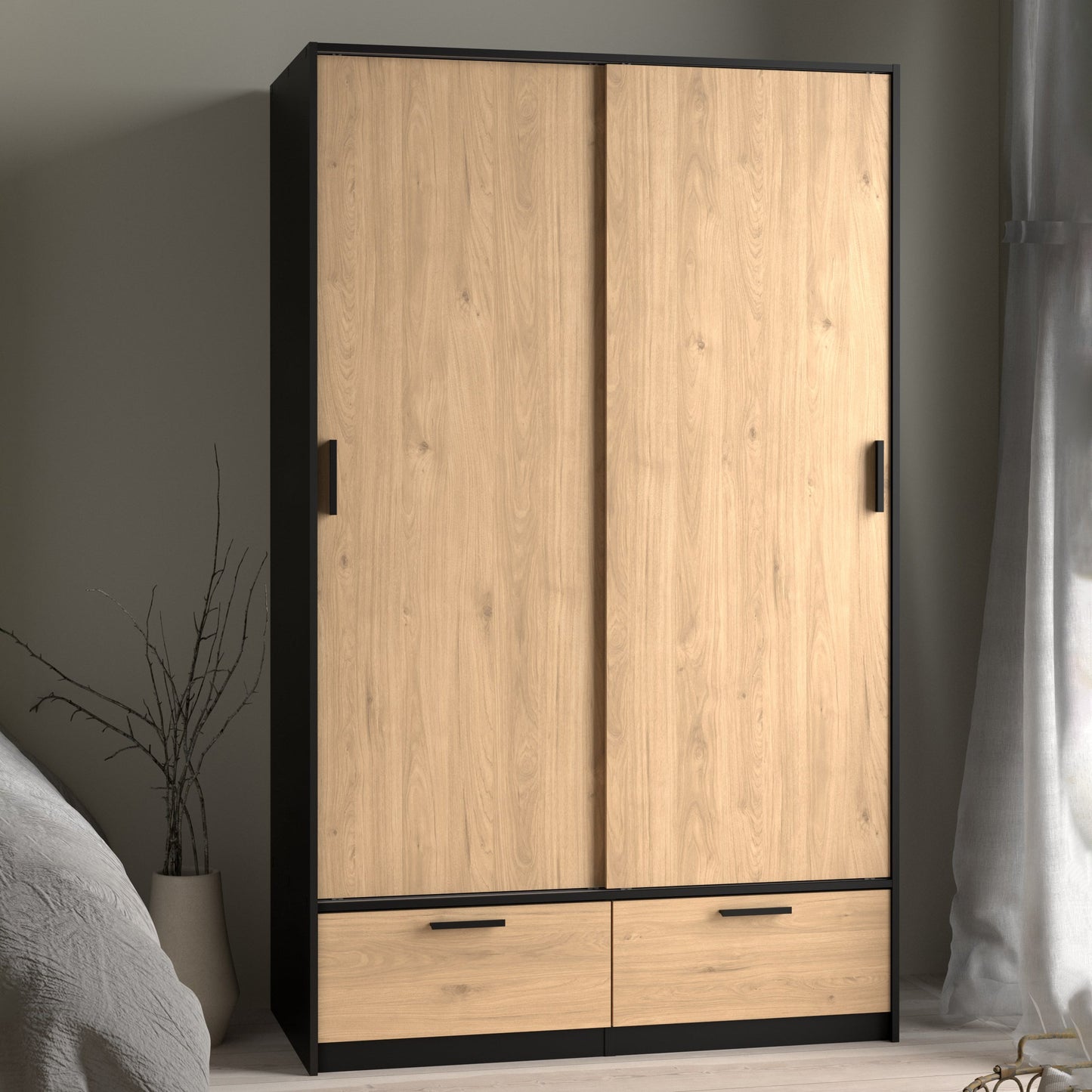 Cote | Furniture Line Wardrobe, 2 Door + 2 Drawer - Black & Oak Line, Wardrobes 70674324gmhl