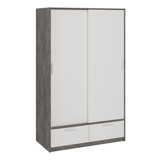 Cote | Furniture Line Wardrobe, 2 Door + 2 Drawer - White & Grey Concrete Line, Wardrobes 70674324gx49