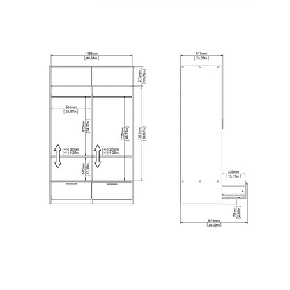 Cote | Furniture Line Wardrobe, 2 Door + 2 Drawer - Oak Line, Wardrobes 70674324hlhl