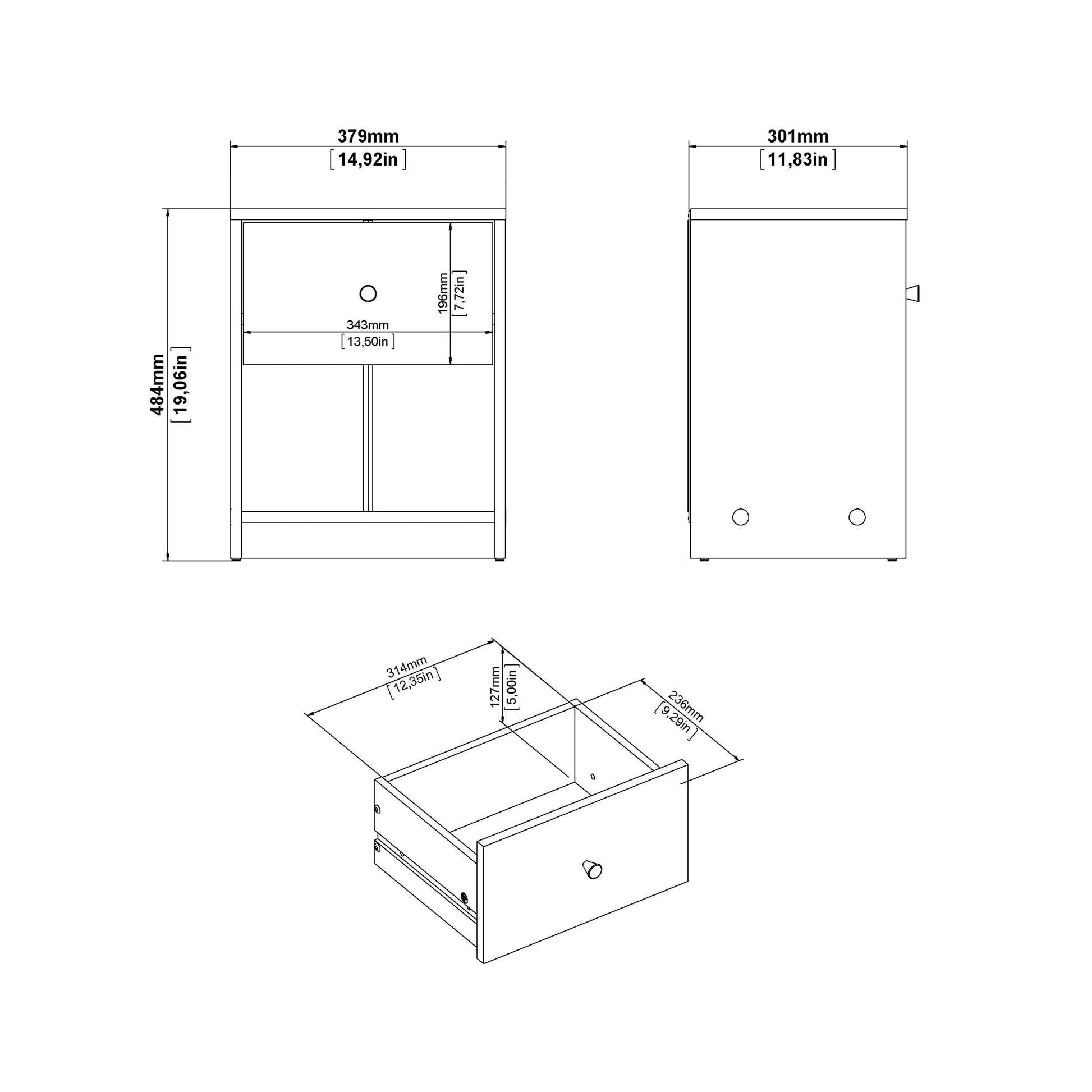 Cote | Furniture May Bedside Table, 1 Drawer - White May, Bedside Tables 7087033149