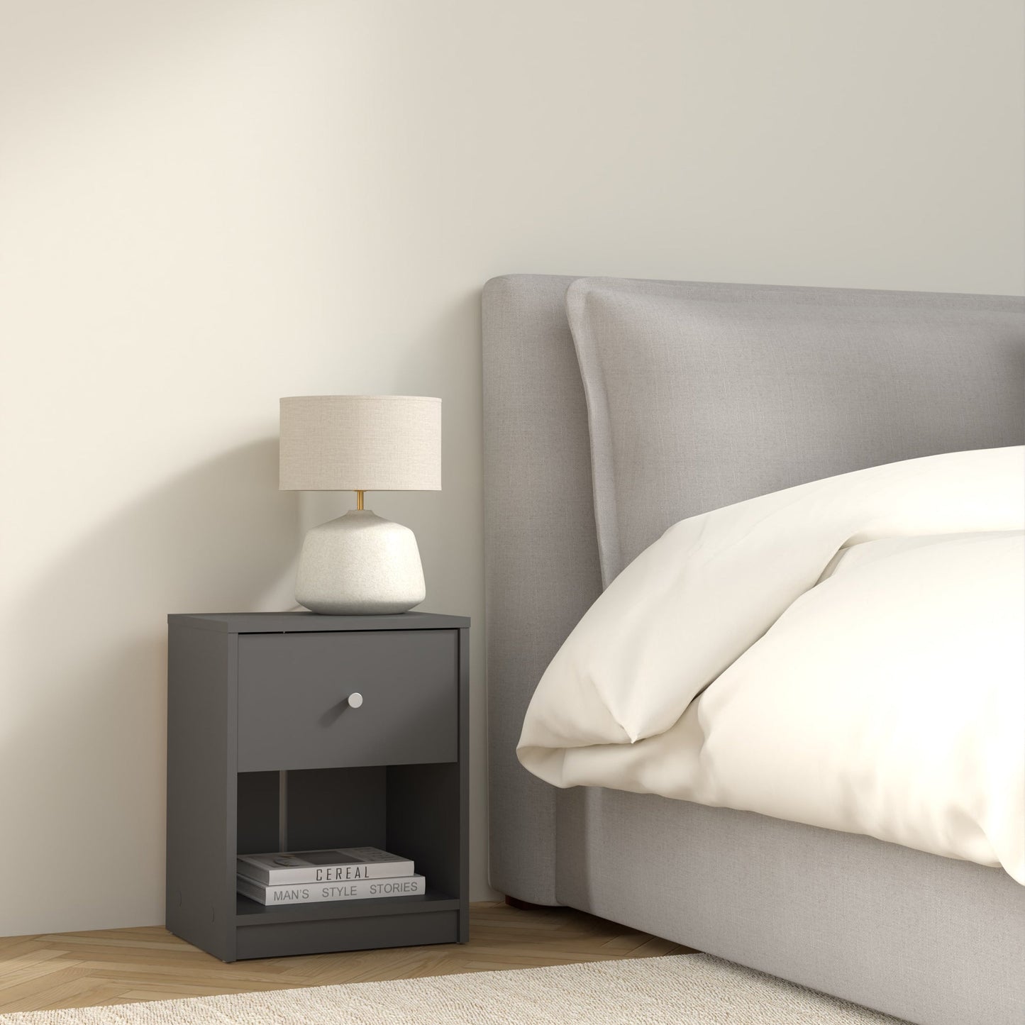 Cote | Furniture May Bedside Table, 1 Drawer - Grey May, Bedside Tables 70870331cn