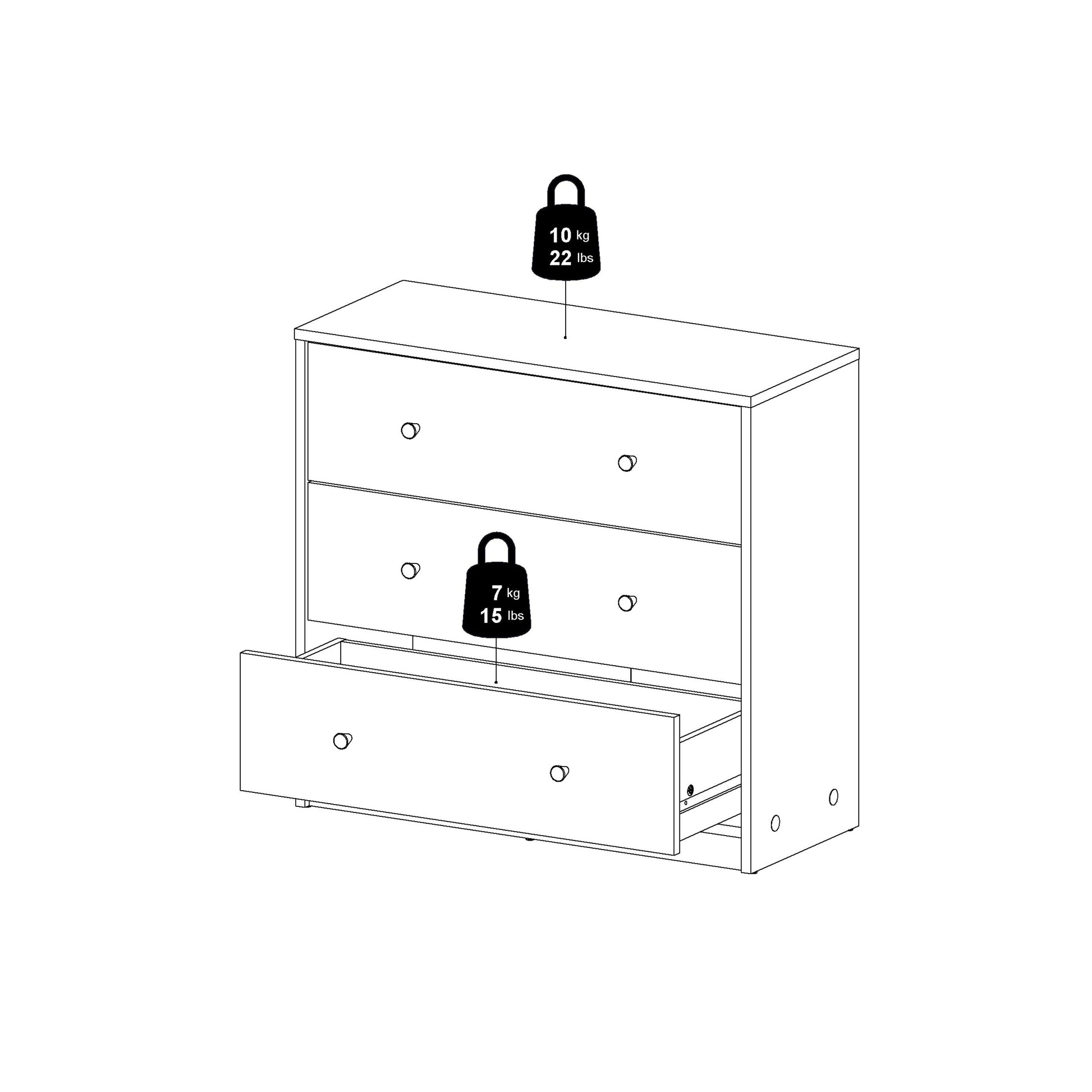 Cote | Furniture May Chest of Drawers, 3 Drawer - White May, Chest of Drawers 7087033249