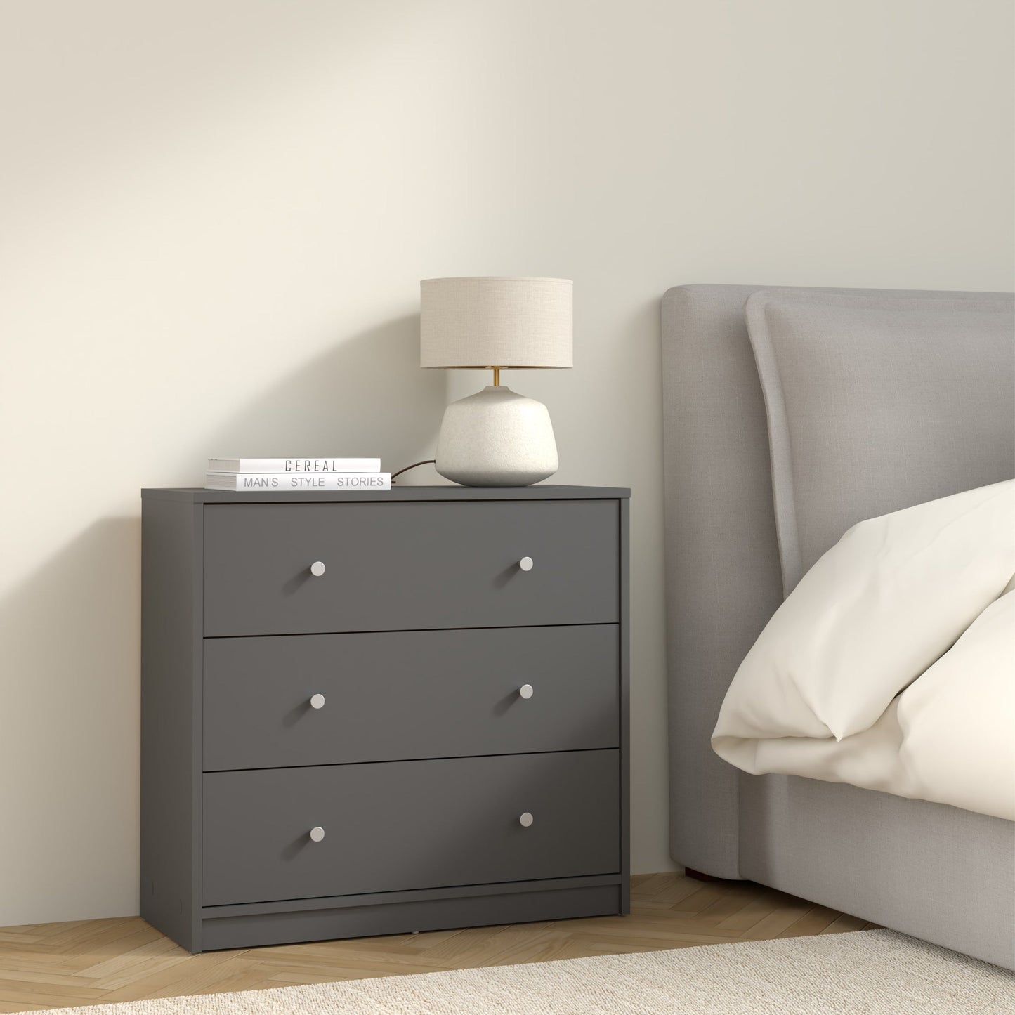 Cote | Furniture May Chest of Drawers, 3 Drawer - Grey May, Chest of Drawers 70870332cn