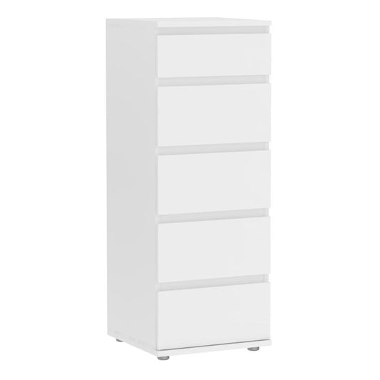 Cote | Furniture Nova Chest of Drawers, Narrow 5 Drawers - White Nova, Chest of Drawers 7097109649