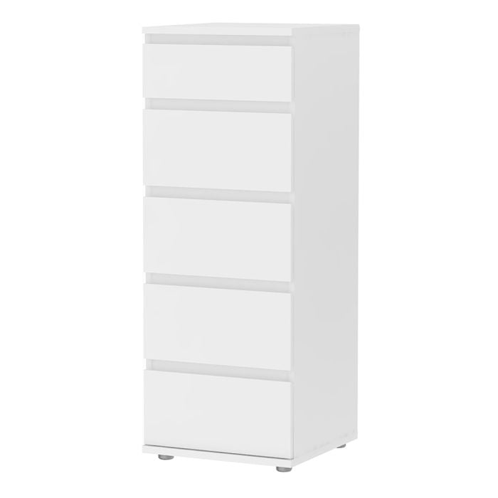 Cote | Furniture Nova Chest of Drawers, Narrow 5 Drawers - White Nova, Chest of Drawers 7097109649