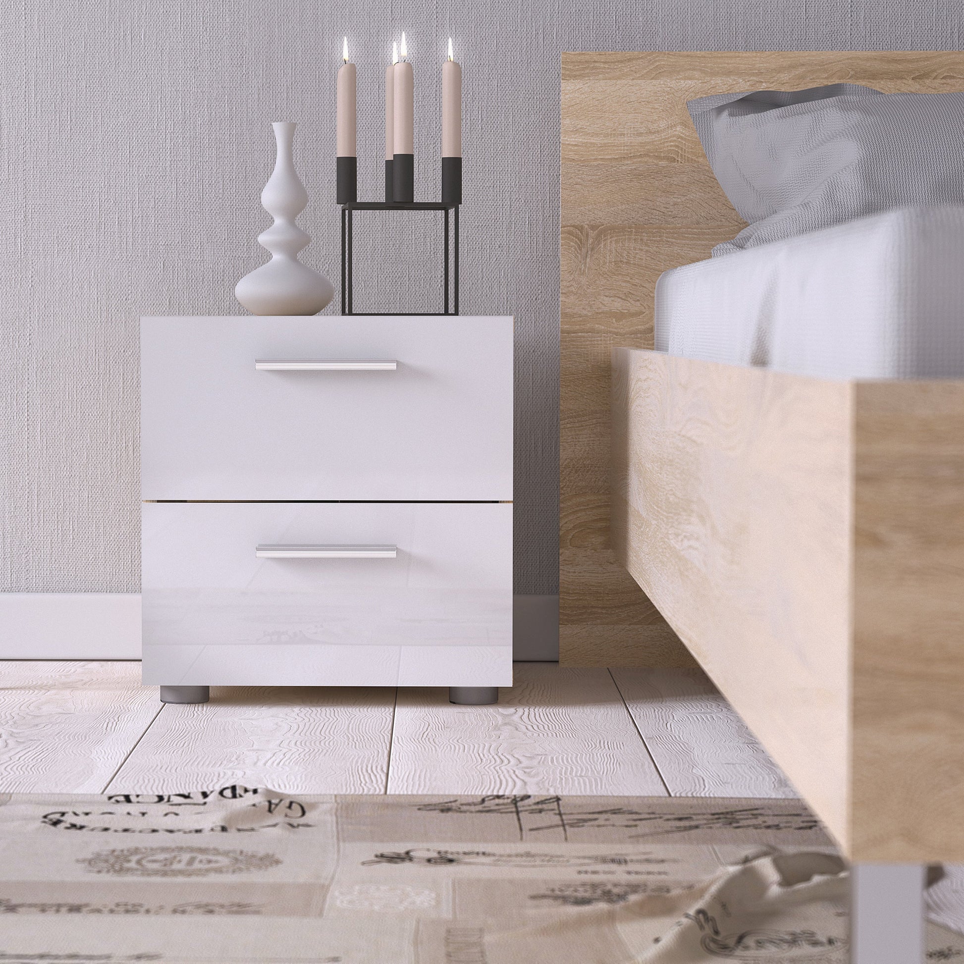 Cote | Furniture Pepe Bedside Table, 2 Drawers - Oak & White Pepe, Bedside Tables 71070070akuu