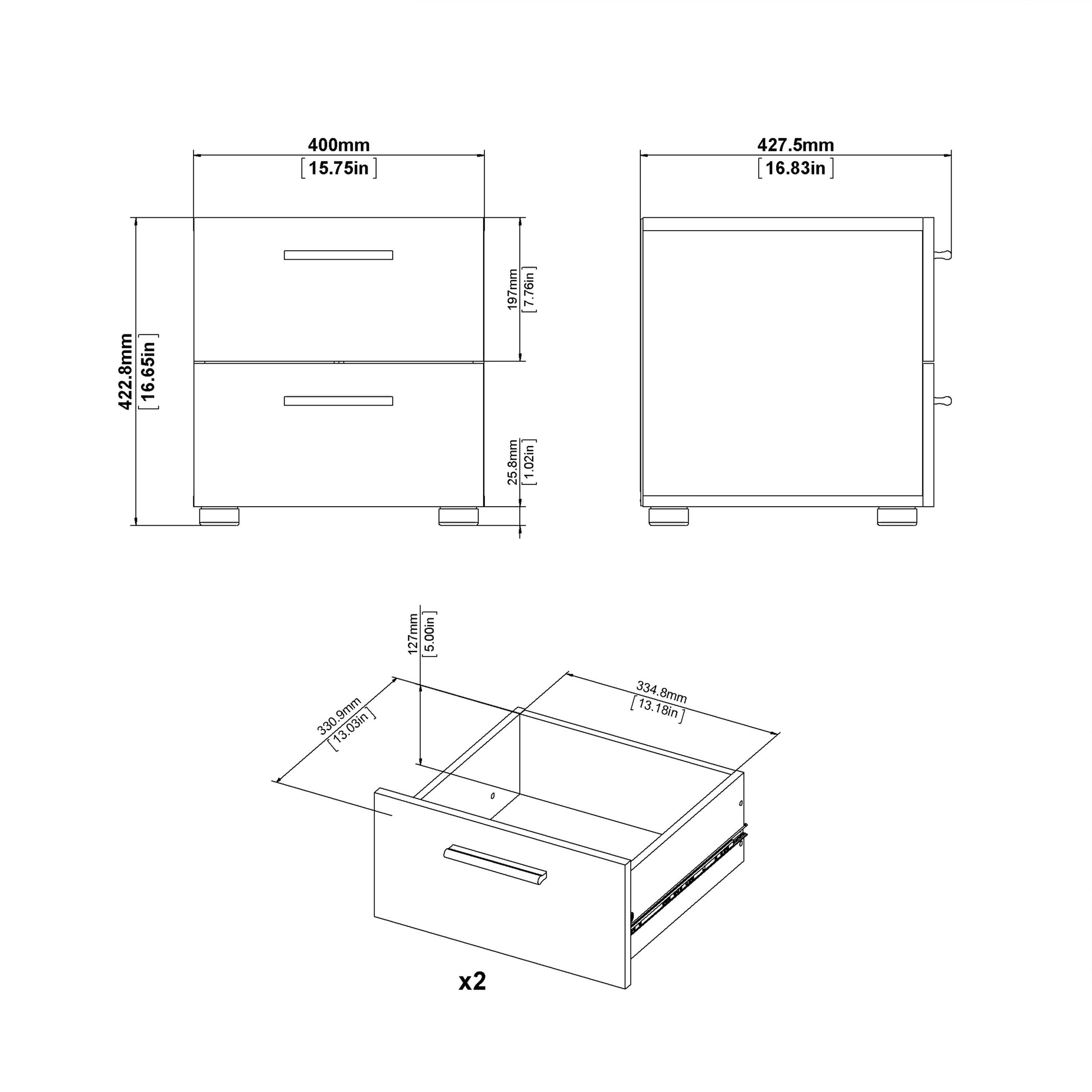 Cote | Furniture Pepe Bedside Table, 2 Drawers - Walnut Pepe, Bedside Tables 71070070dj