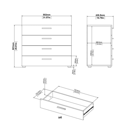 Cote | Furniture Pepe Chest of Drawers, 4 Drawer - Oak Pepe, Chest of Drawers 71070505akak