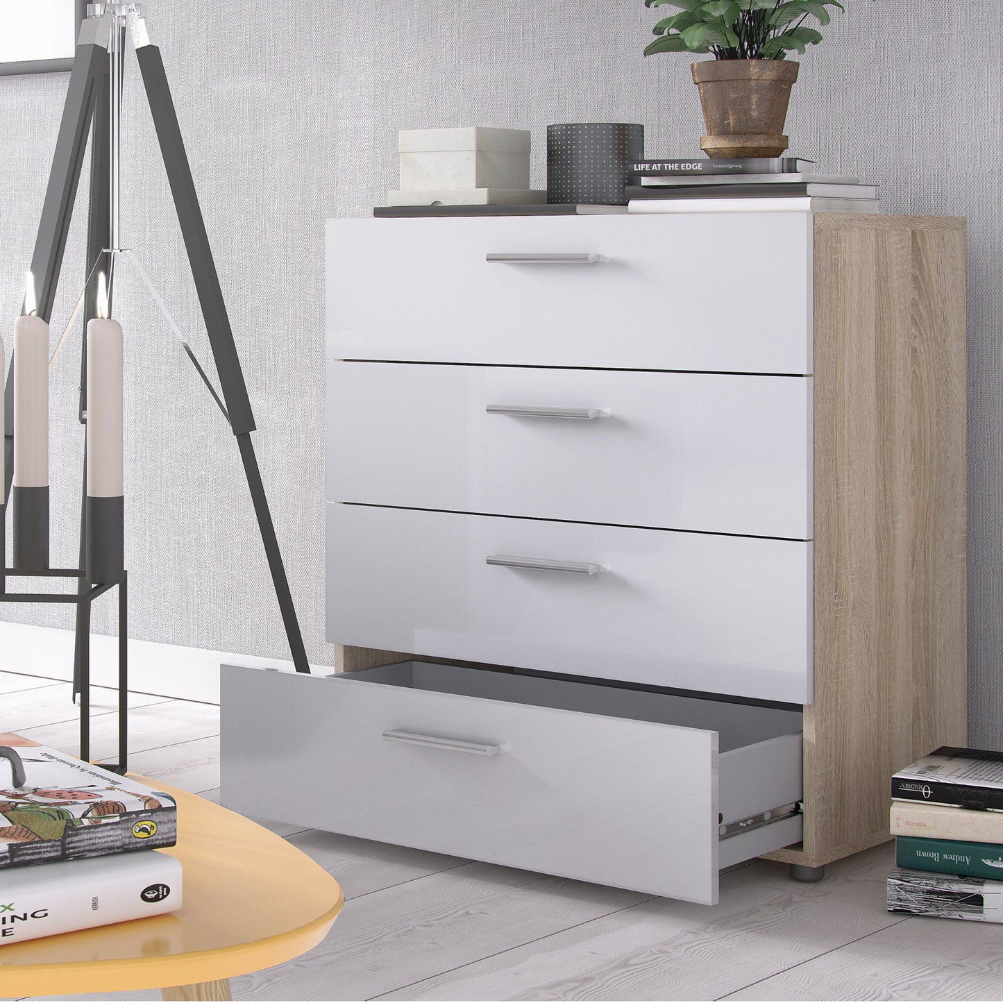 Cote | Furniture Pepe Chest of Drawers, 4 Drawer - Oak & White Pepe, Chest of Drawers 71070505akuu