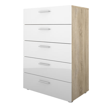 Cote | Furniture Pepe Chest of Drawers, 5 Drawer - Oak & White Pepe, Chest of Drawers 71070508akuu