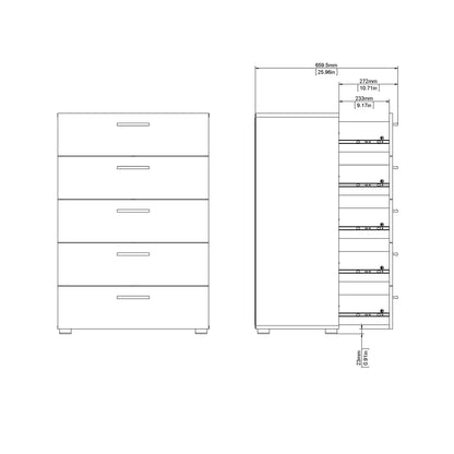 Cote | Furniture Pepe Chest of Drawers, 5 Drawer - Black Pepe, Chest of Drawers 71070508gmgm