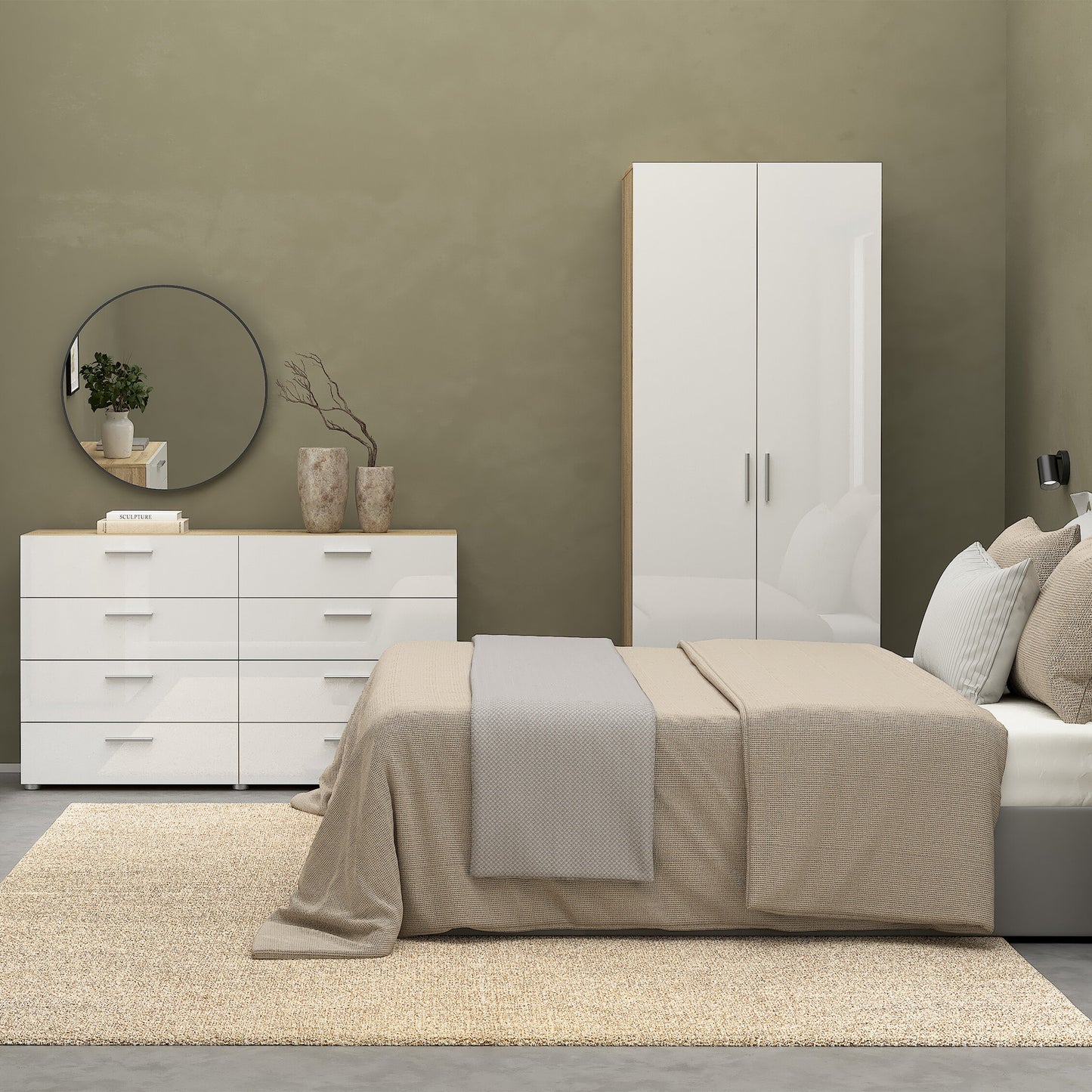 Cote | Furniture Pepe 3 Piece Bedroom Set - Bedside Table, Chest and 2 Door Wardrobe - Oak & White Pepe, BUNDLE 710akuup1