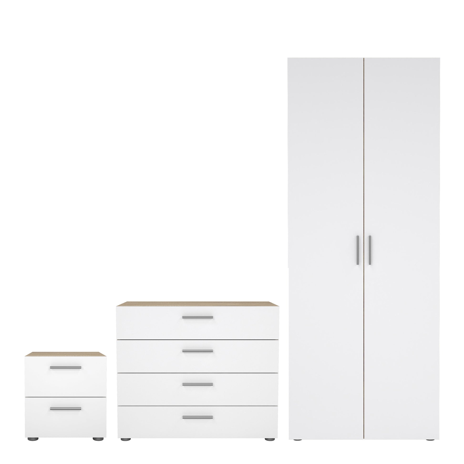 Cote | Furniture Pepe 3 Piece Bedroom Set - Bedside Table, Chest and 2 Door Wardrobe - Oak & White Pepe, BUNDLE 710akuup1