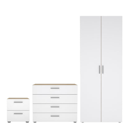 Cote | Furniture Pepe 3 Piece Bedroom Set - Bedside Table, Chest and 2 Door Wardrobe - Oak & White Pepe, BUNDLE 710akuup1