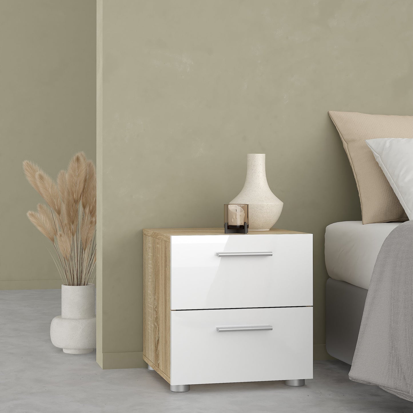 Cote | Furniture Pepe 3 Piece Bedroom Set - Bedside Table, Chest and 2 Door Wardrobe - Oak & White Pepe, BUNDLE 710akuup1