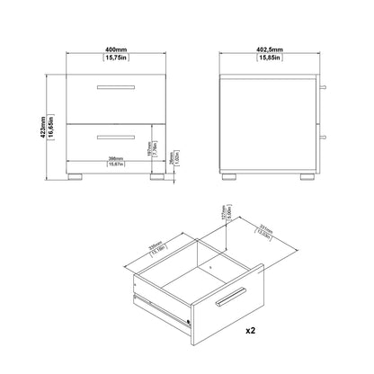 Cote | Furniture Pepe 3 Piece Bedroom Set - Bedside Table, Chest and 2 Door Wardrobe - Oak & White Pepe, BUNDLE 710akuup1