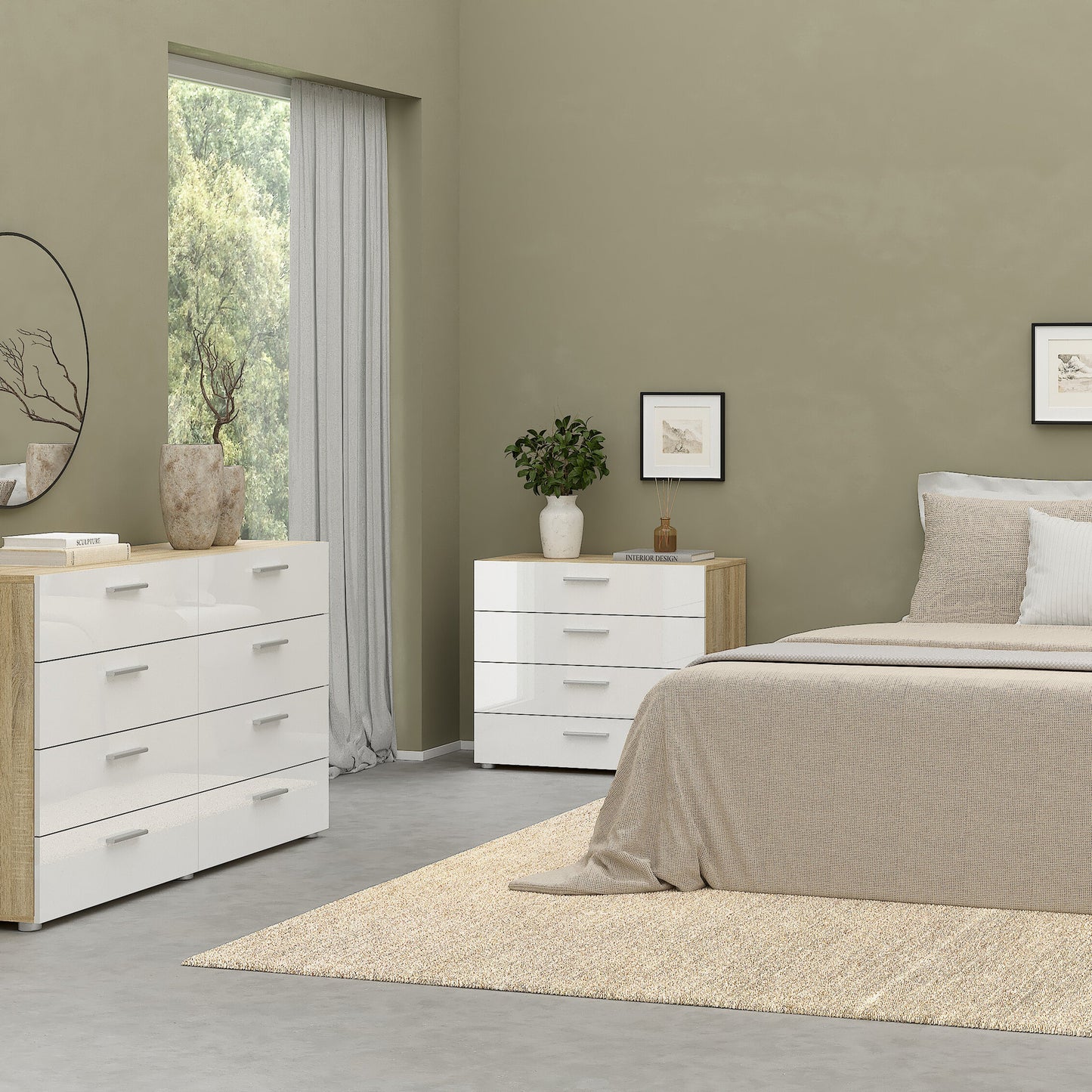 Cote | Furniture Pepe 3 Piece Bedroom Set - Bedside Table, Chest and 2 Door Wardrobe - Oak & White Pepe, BUNDLE 710akuup1