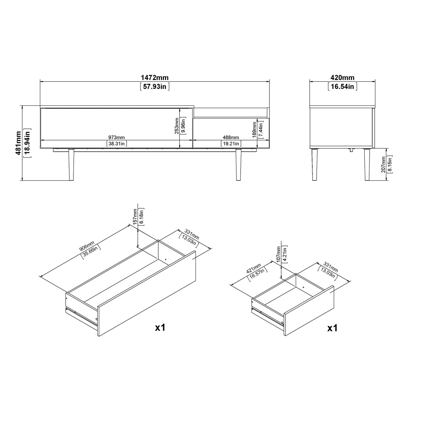 Cote | Furniture Unit Sideboard, 2 Drawer + 3 Door - White & Walnut Unit, Sideboards 7137090049dj