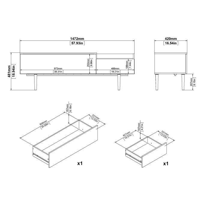 Cote | Furniture Unit Sideboard 2 Drawer + 3 Door - Walnut & Black Unit, Sideboards 71370900dj86