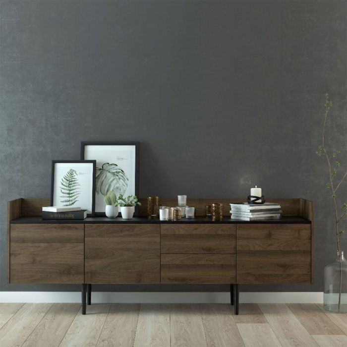 Cote | Furniture Unit Sideboard 2 Drawer + 3 Door - Walnut & Black Unit, Sideboards 71370900dj86