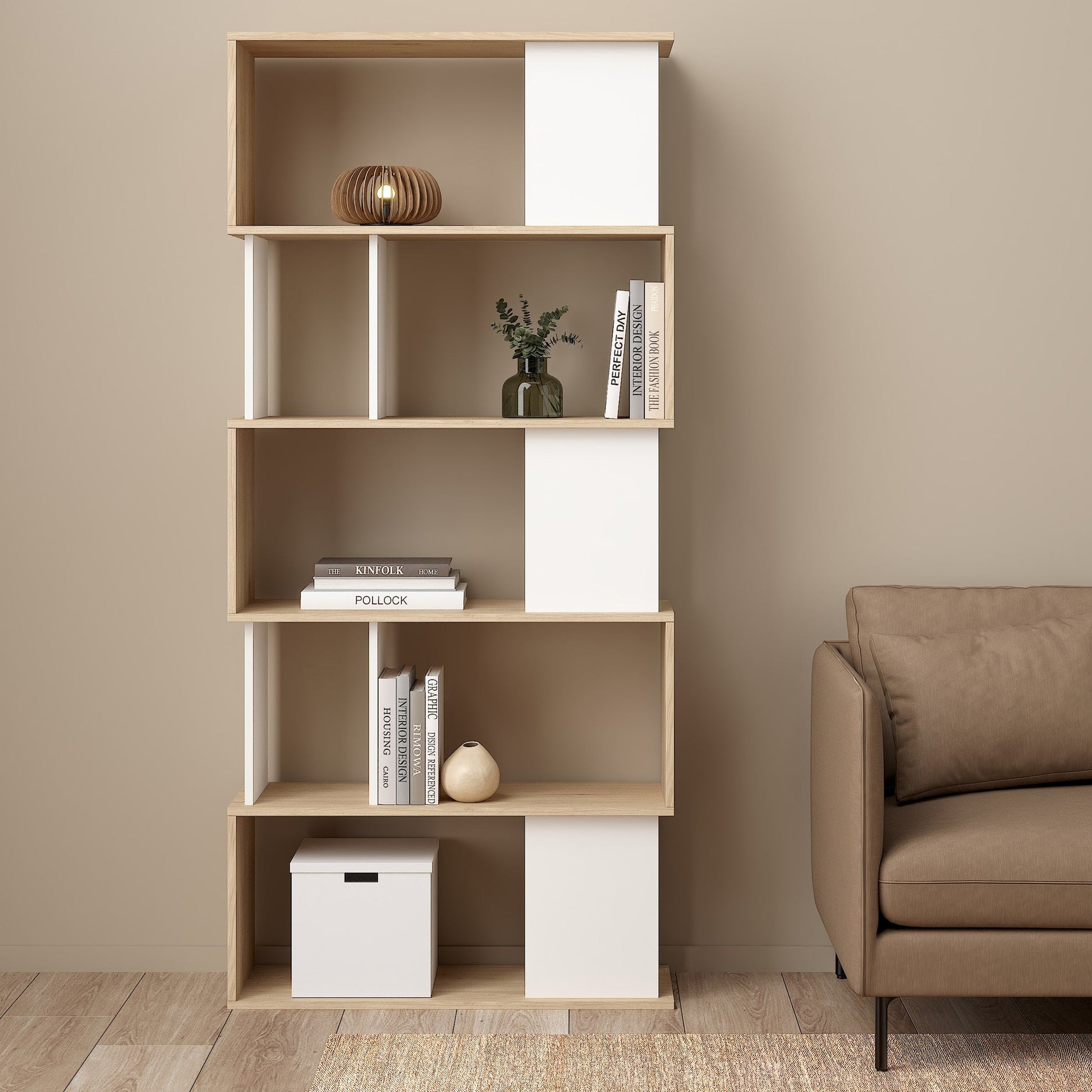 Cote | Furniture Maze Open Bookcase 4 Shelves - Oak & White Maze, Bookcases 71471735hl49