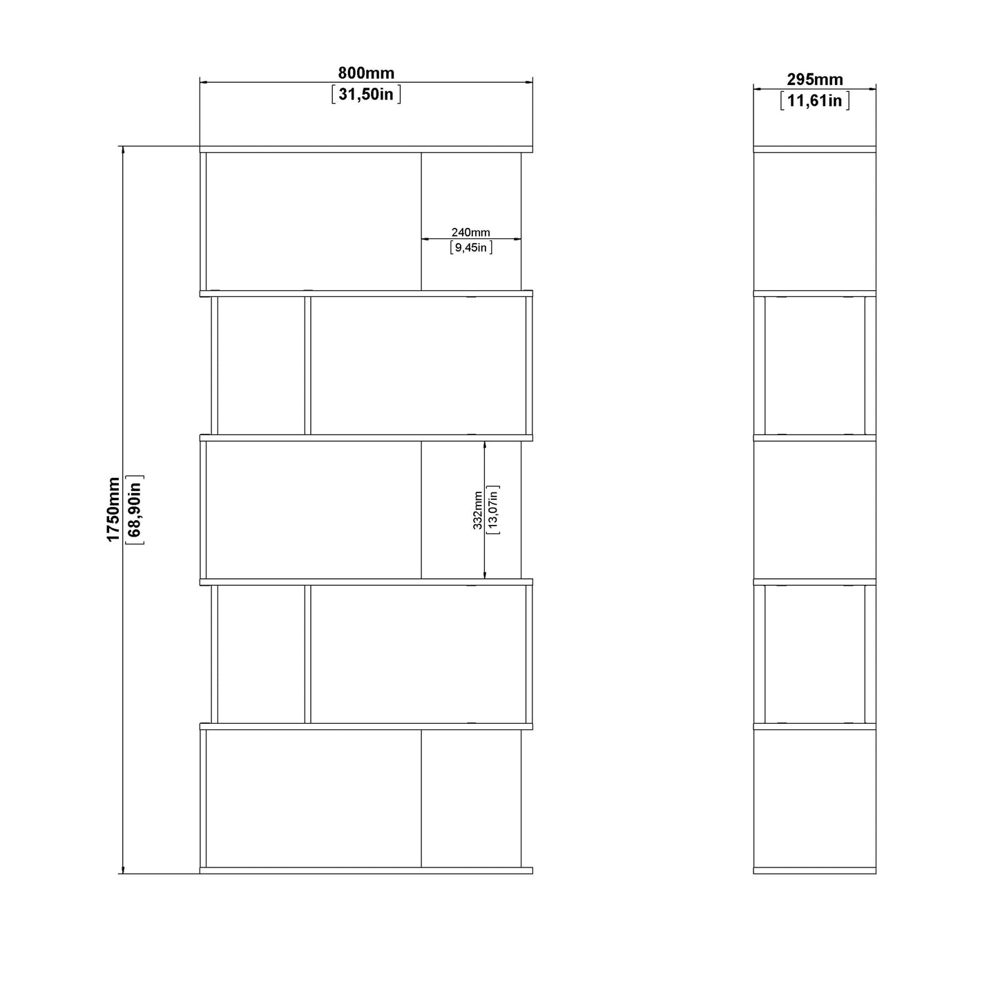 Cote | Furniture Maze Open Bookcase 4 Shelves - Oak & White Maze, Bookcases 71471735hl49