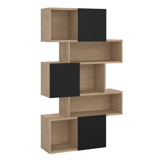 Cote | Furniture Maze Asymmetrical Bookcase, 3 Doors - Oak & Black Maze, Bookcases 71471738hlgm