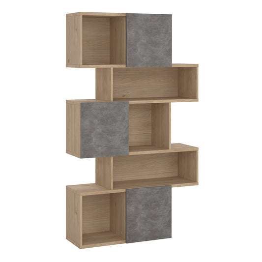 Cote | Furniture Maze Asymmetrical Bookcase, 3 Doors - Oak & Grey Concrete Maze, Bookcases 71471738hlgx