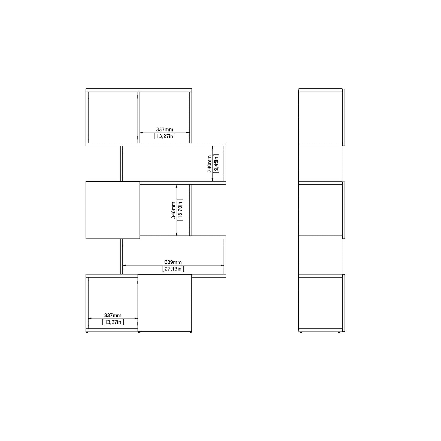 Cote | Furniture Maze Asymmetrical Bookcase, 3 Doors - Oak & White Maze, Bookcases 71471738hluu