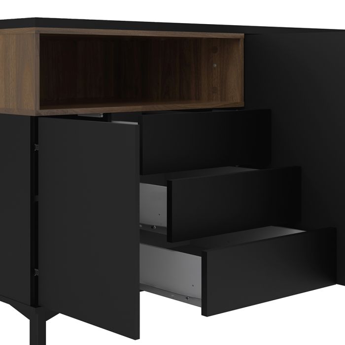 Cote | Furniture Roomers Sideboard, 3 Drawer +3 Door - Black & Walnut Roomers, Sideboards 7169217886DJ