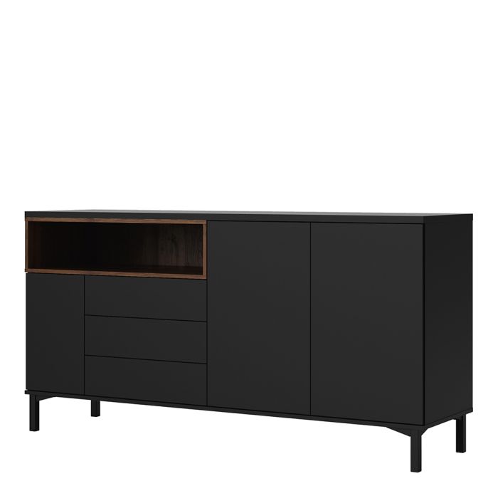 Cote | Furniture Roomers Sideboard, 3 Drawer +3 Door - Black & Walnut Roomers, Sideboards 7169217886DJ