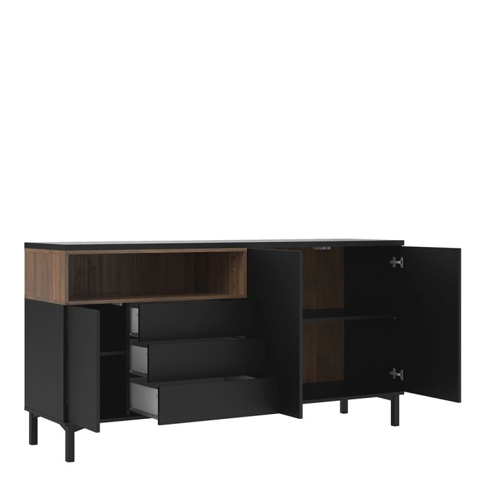 Cote | Furniture Roomers Sideboard, 3 Drawer +3 Door - Black & Walnut Roomers, Sideboards 7169217886DJ